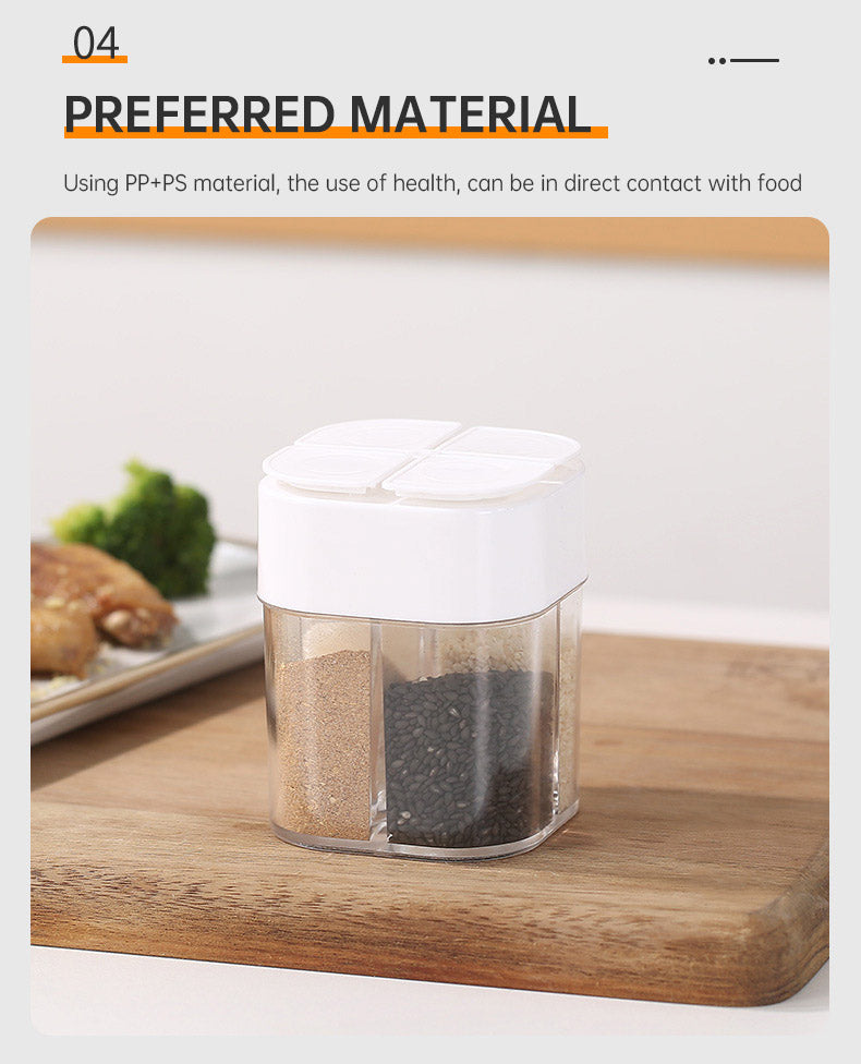 4 In 1 Seasoning Jar With Lids Transparent Spice Dispenser 4 Compartment For Cooking BBQ Salt And Pepper Shaker