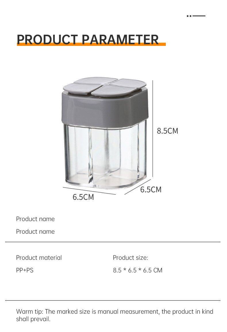 4 In 1 Seasoning Jar With Lids Transparent Spice Dispenser 4 Compartment For Cooking BBQ Salt And Pepper Shaker