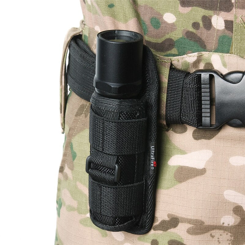 Outdoor Tactical Flashlight Pouch Holster 360 Degree Rotatable Clip Torch Cover for Belt Flashlight Holder