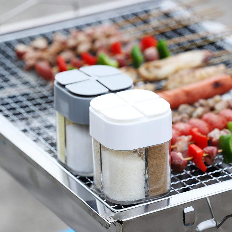 4 In 1 Seasoning Jar With Lids Transparent Spice Dispenser 4 Compartment For Cooking BBQ Salt And Pepper Shaker
