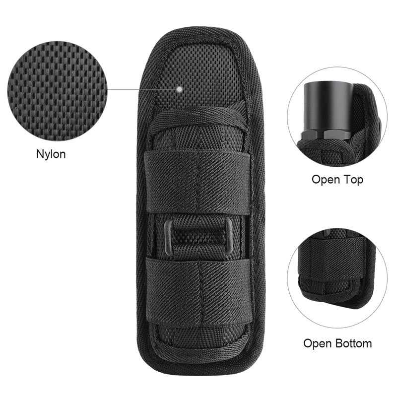 Outdoor Tactical Flashlight Pouch Holster 360 Degree Rotatable Clip Torch Cover for Belt Flashlight Holder