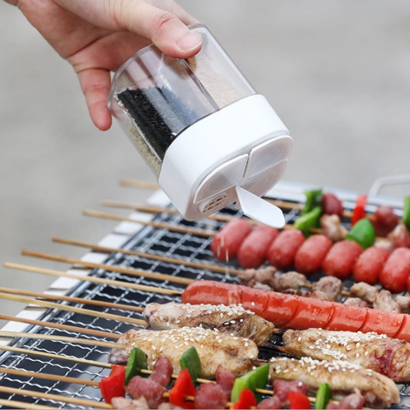 4 In 1 Seasoning Jar With Lids Transparent Spice Dispenser 4 Compartment For Cooking BBQ Salt And Pepper Shaker
