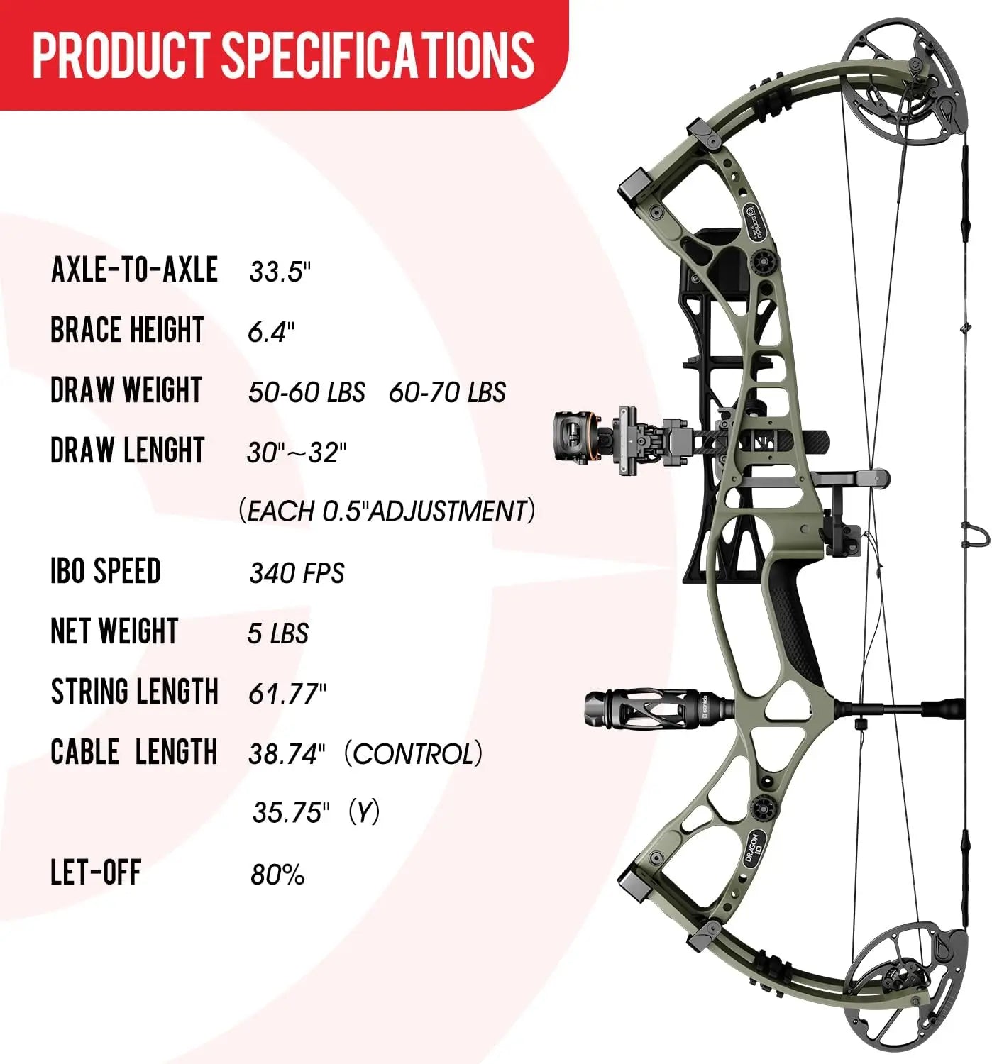 Bow Kit 60-70# Wilderness Large Cam(30"-32")Dragon 10 Flagship Top of The Line Hunting Compound Bow Kit for Adults