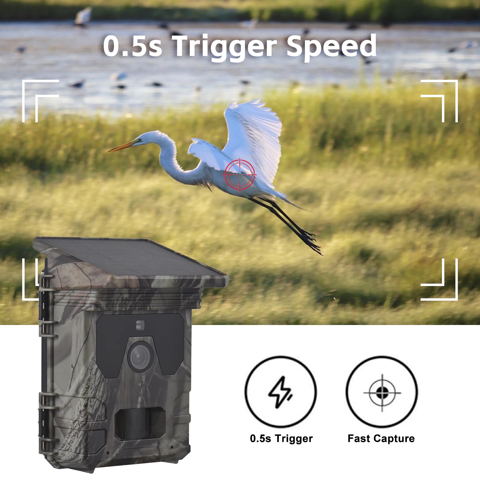 Solar Powered Night Vision Trail Camera 50MP 4K Hunting Cameras 0.3s Trigger Time for Wildlife Monitoring Hunting