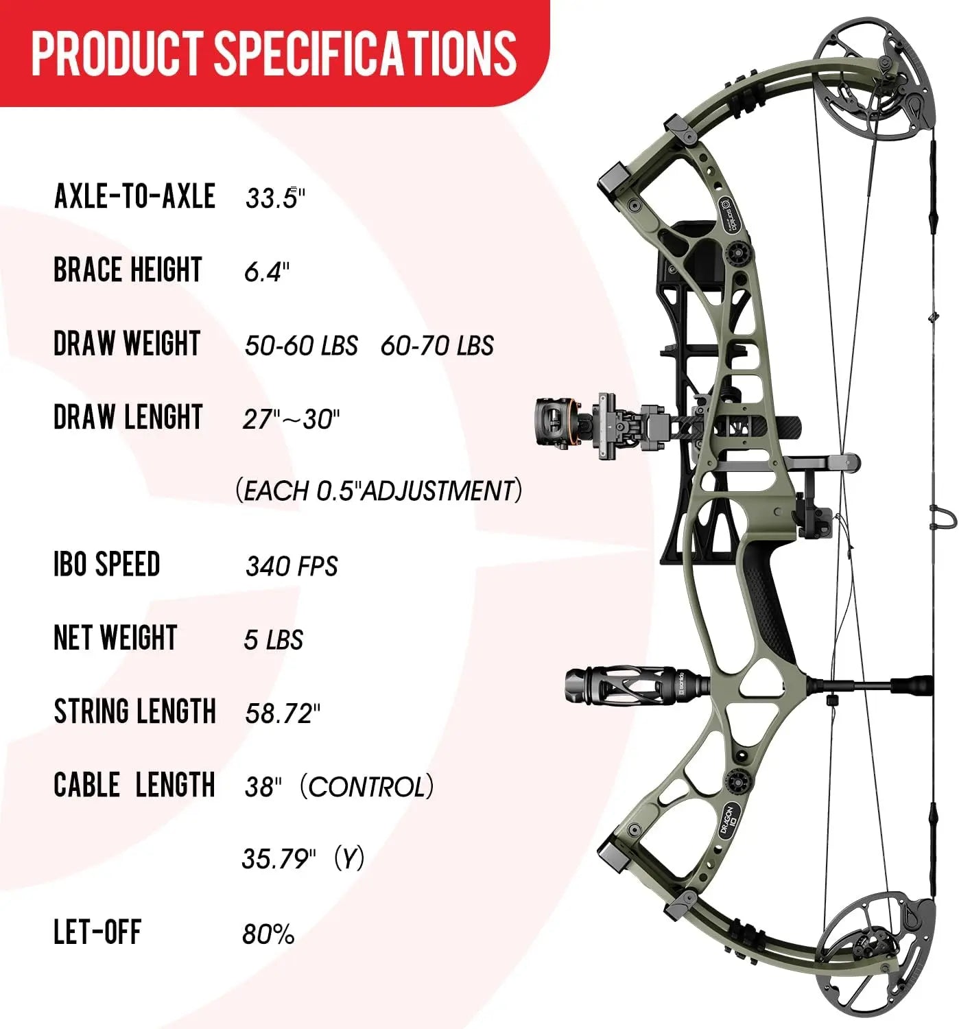 Bow Kit 60-70# Wilderness Medium Cam(27"-30")Dragon 10 Flagship Top of The Line Hunting Compound Bow Kit for Adults