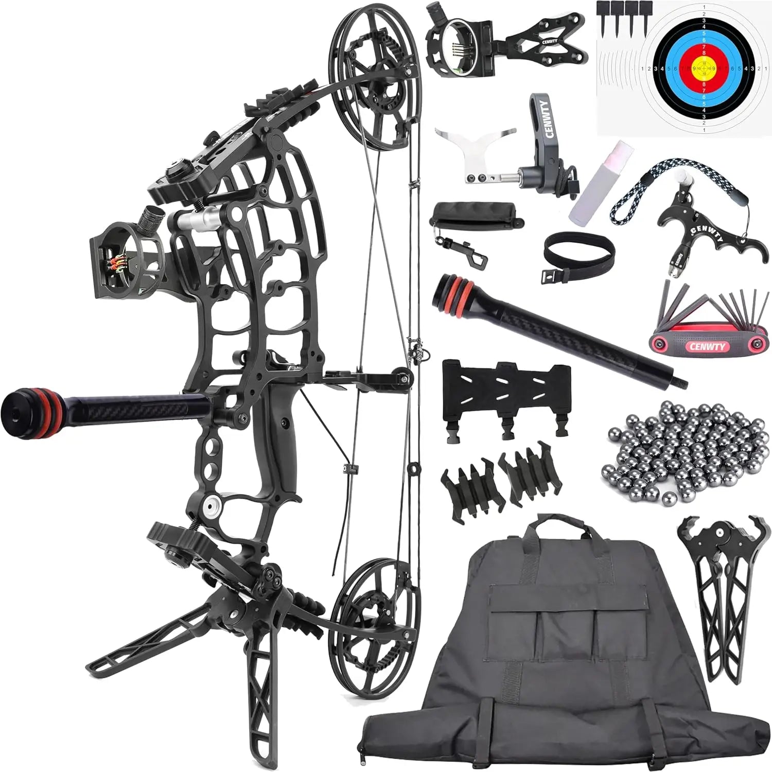 Compound Bow for Steel Ball and Arrow, Draw Weight 40-65 LBS, Short-Axis Hunting Steel Ball Compound Bow with Bag and All