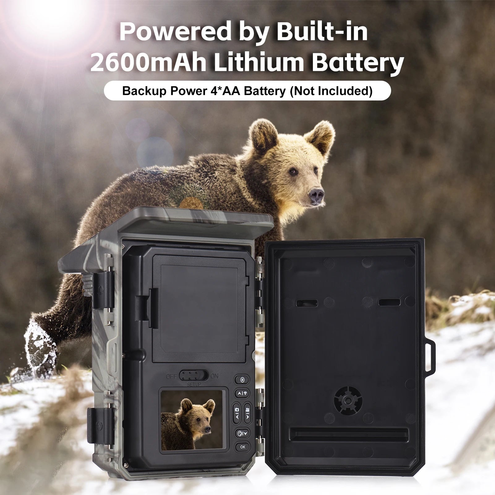Solar Powered Night Vision Trail Camera 50MP 4K Hunting Cameras 0.3s Trigger Time for Wildlife Monitoring Hunting