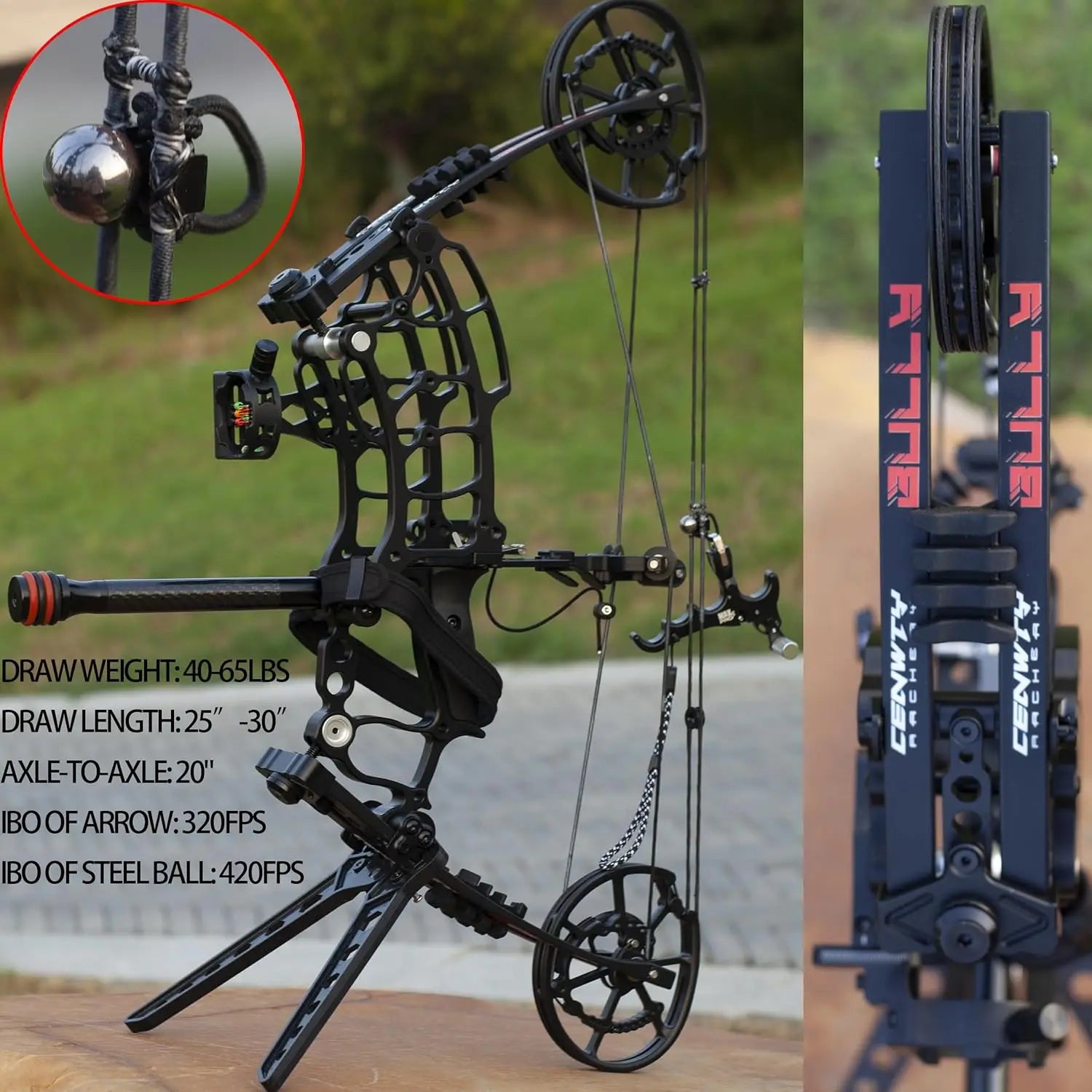 Compound Bow for Steel Ball and Arrow, Draw Weight 40-65 LBS, Short-Axis Hunting Steel Ball Compound Bow with Bag and All