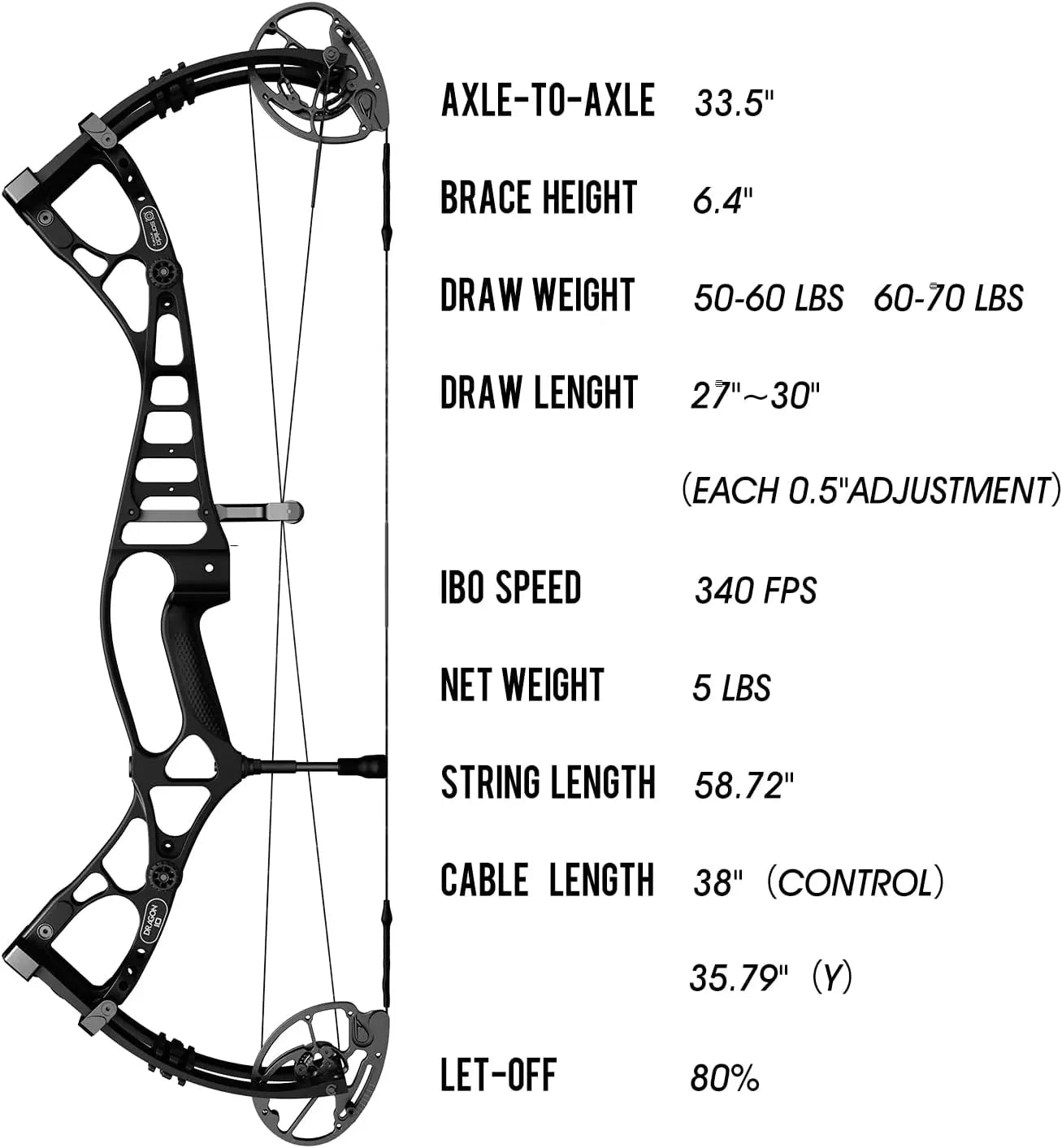 Bare Bow 50-60# Black Medium Cam(27"-30")Dragon 10 Flagship Top of  The Line Hunting  Compound Bow Kit for  Adults