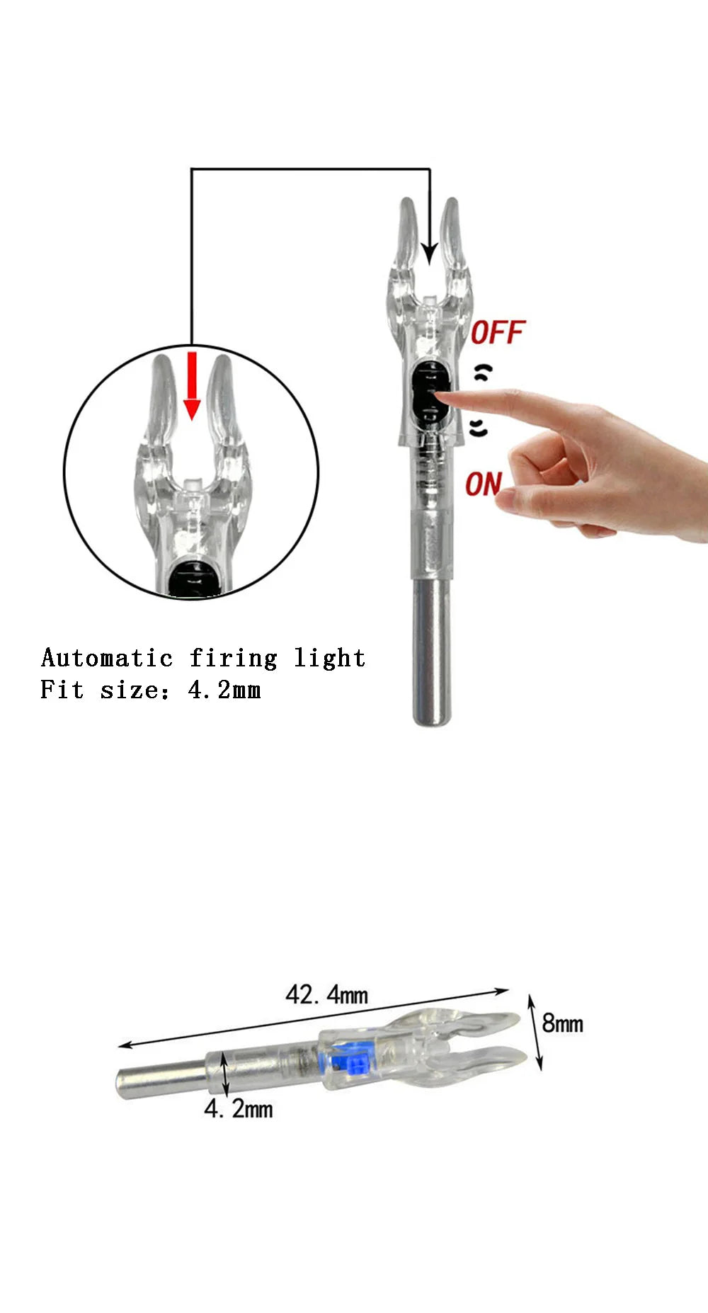 ID 4.2mm Automatic Led Flash Light Arrow Nocks Switch On/Off DIY Archery Arrow Tails 3pcs
