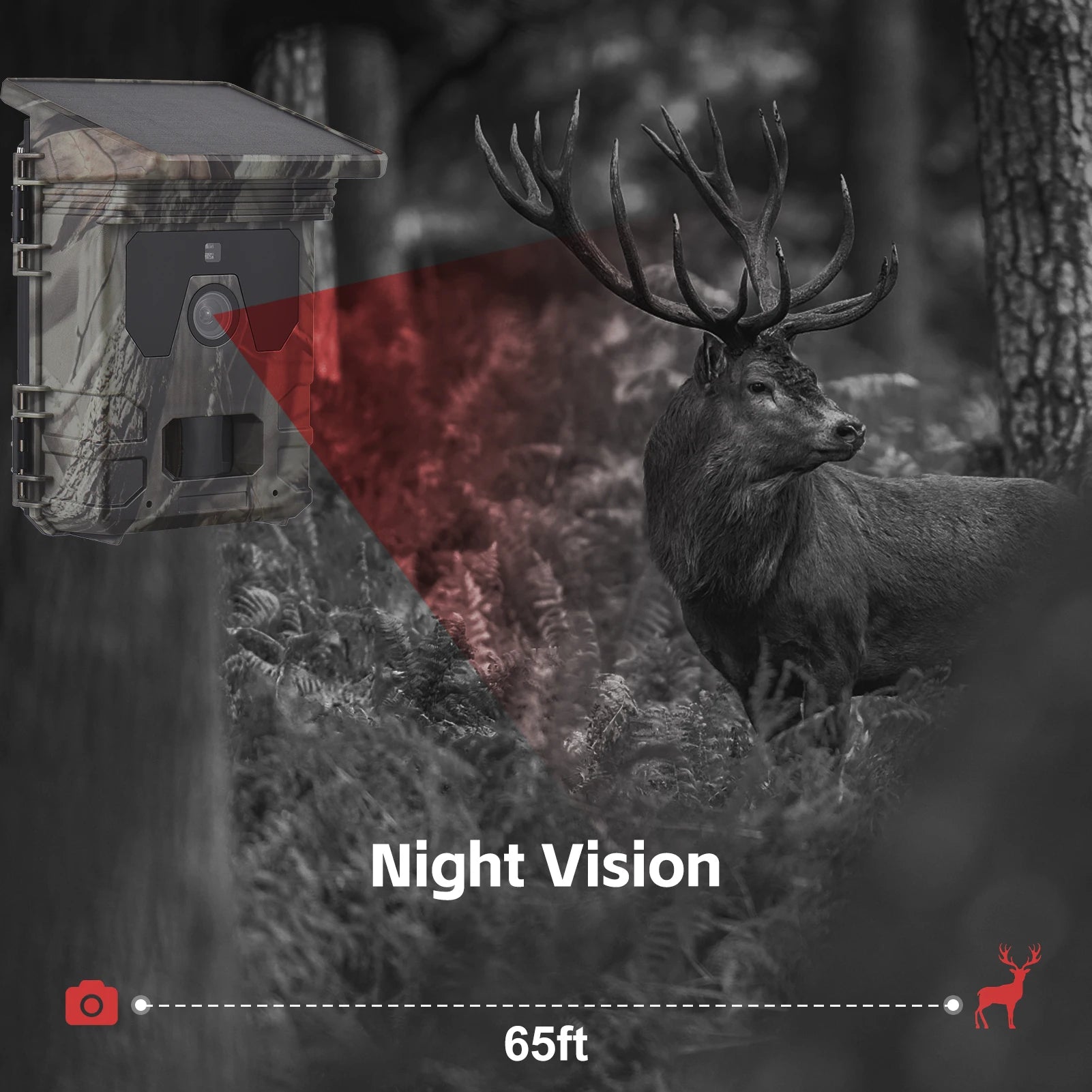 Solar Powered Night Vision Trail Camera 50MP 4K Hunting Cameras 0.3s Trigger Time for Wildlife Monitoring Hunting