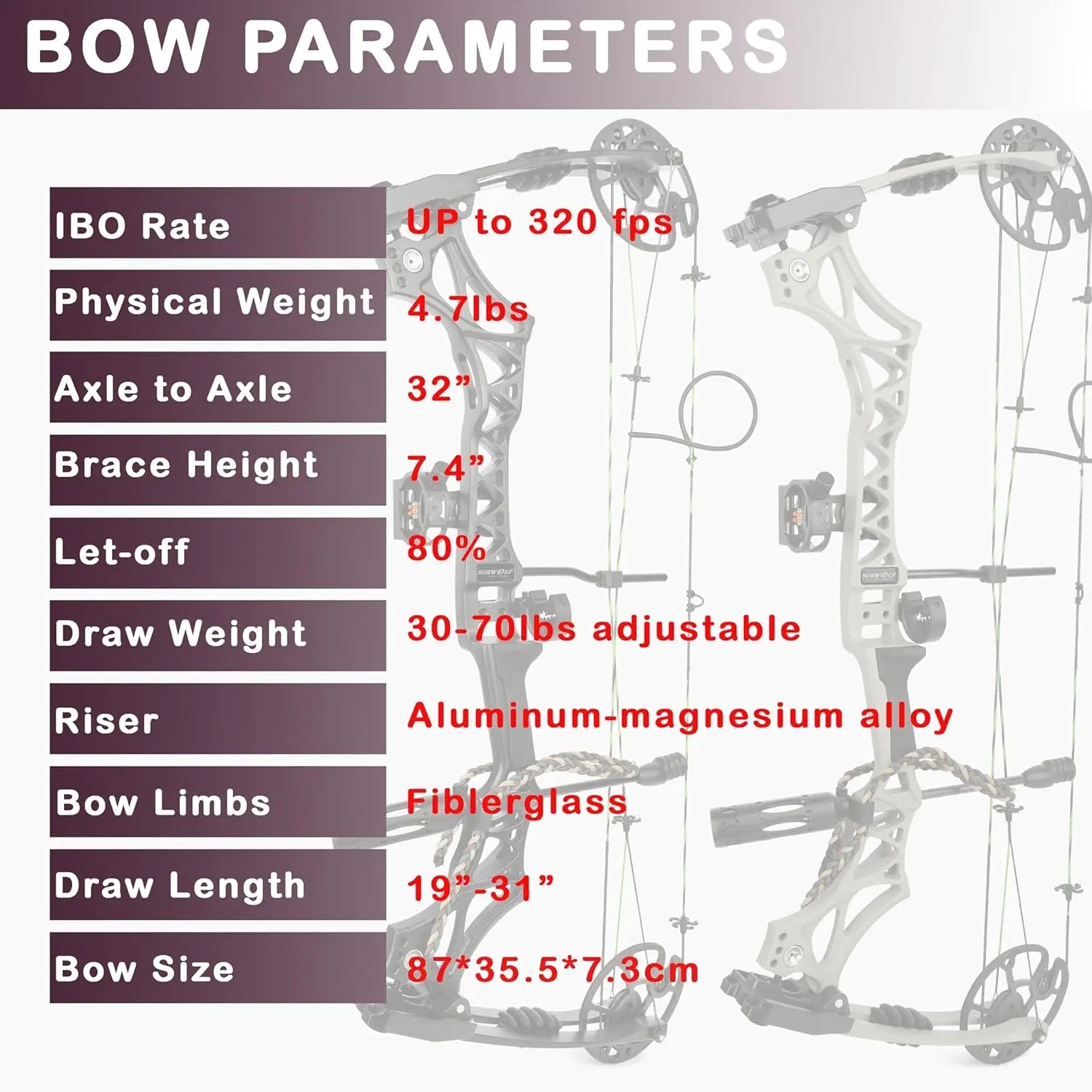 Black Compound Bow Kit, Hunting and Target, Limb Made in USA, Draw Weight 30-70 lbs  Adjustable, Draw Length 19-31