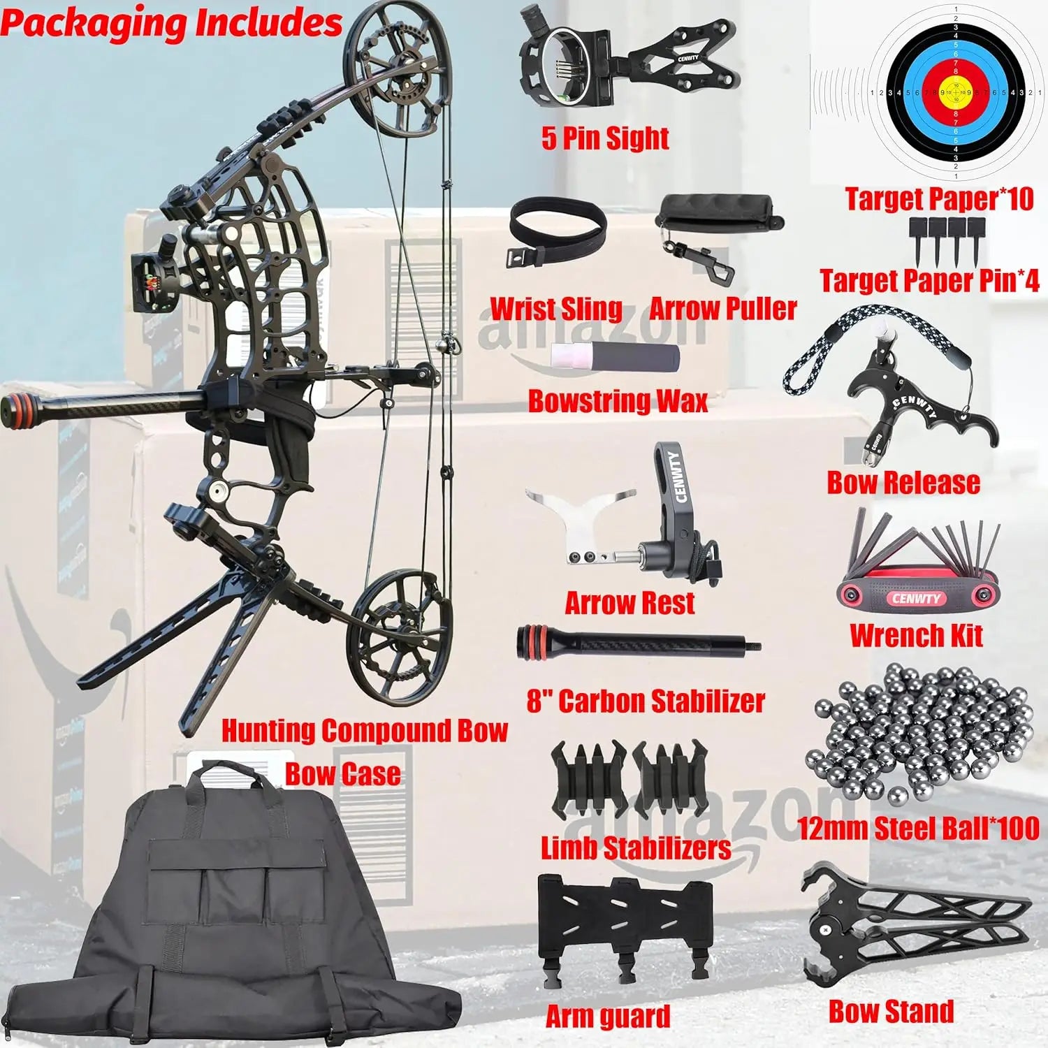 Compound Bow for Steel Ball and Arrow, Draw Weight 40-65 LBS, Short-Axis Hunting Steel Ball Compound Bow with Bag and All