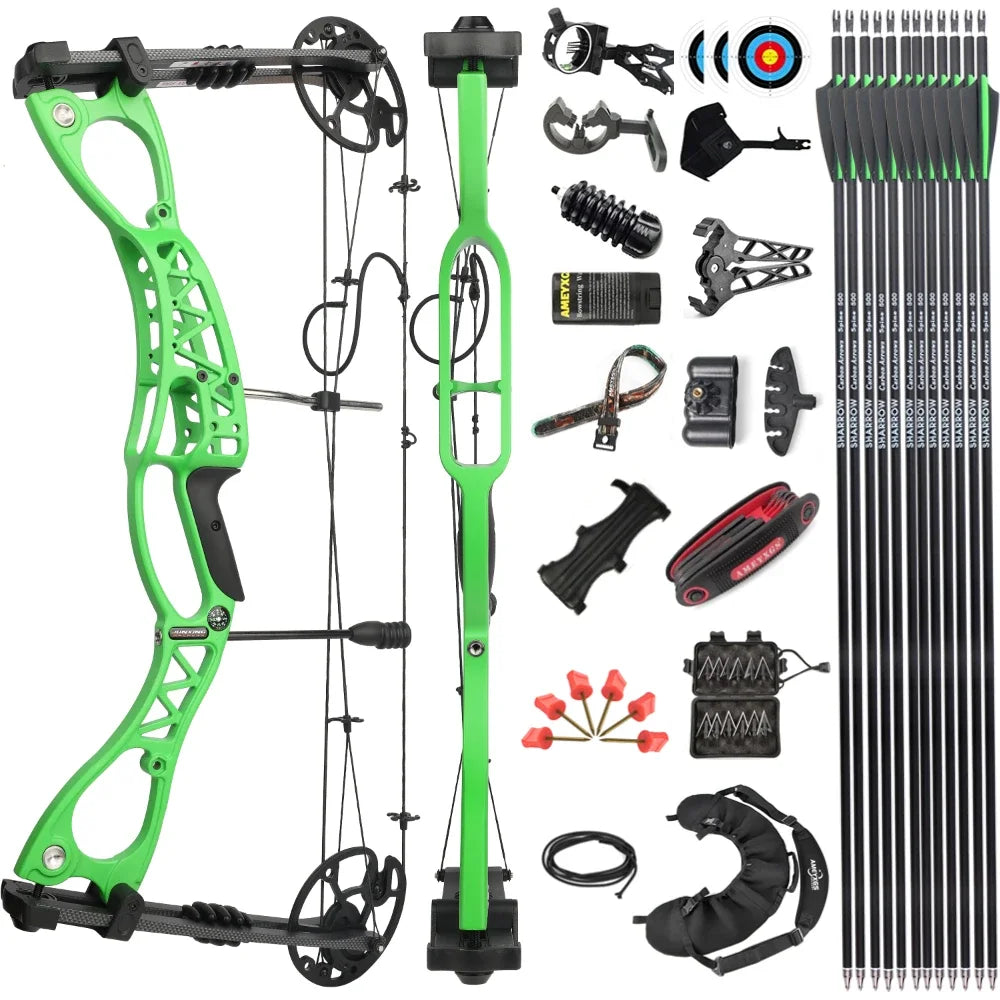 M126 Archery Compound Bow Set 0-70lbs Adjustable Let-off 80% Arrow IBO Speed 320 Competitive Hunting Shooting