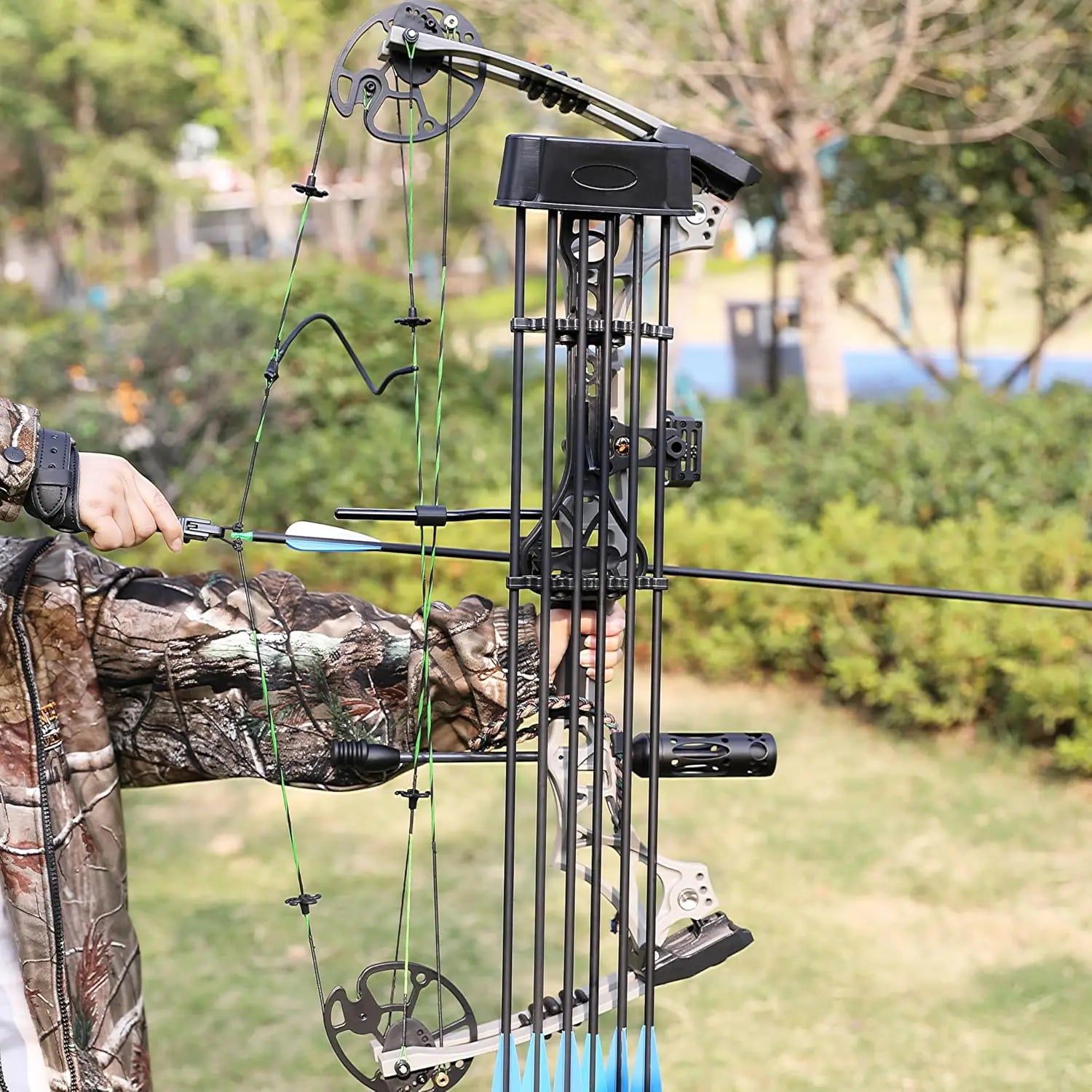 Black Compound Bow Kit, Hunting and Target, Limb Made in USA, Draw Weight 30-70 lbs Adjustable, Draw Length 19-31