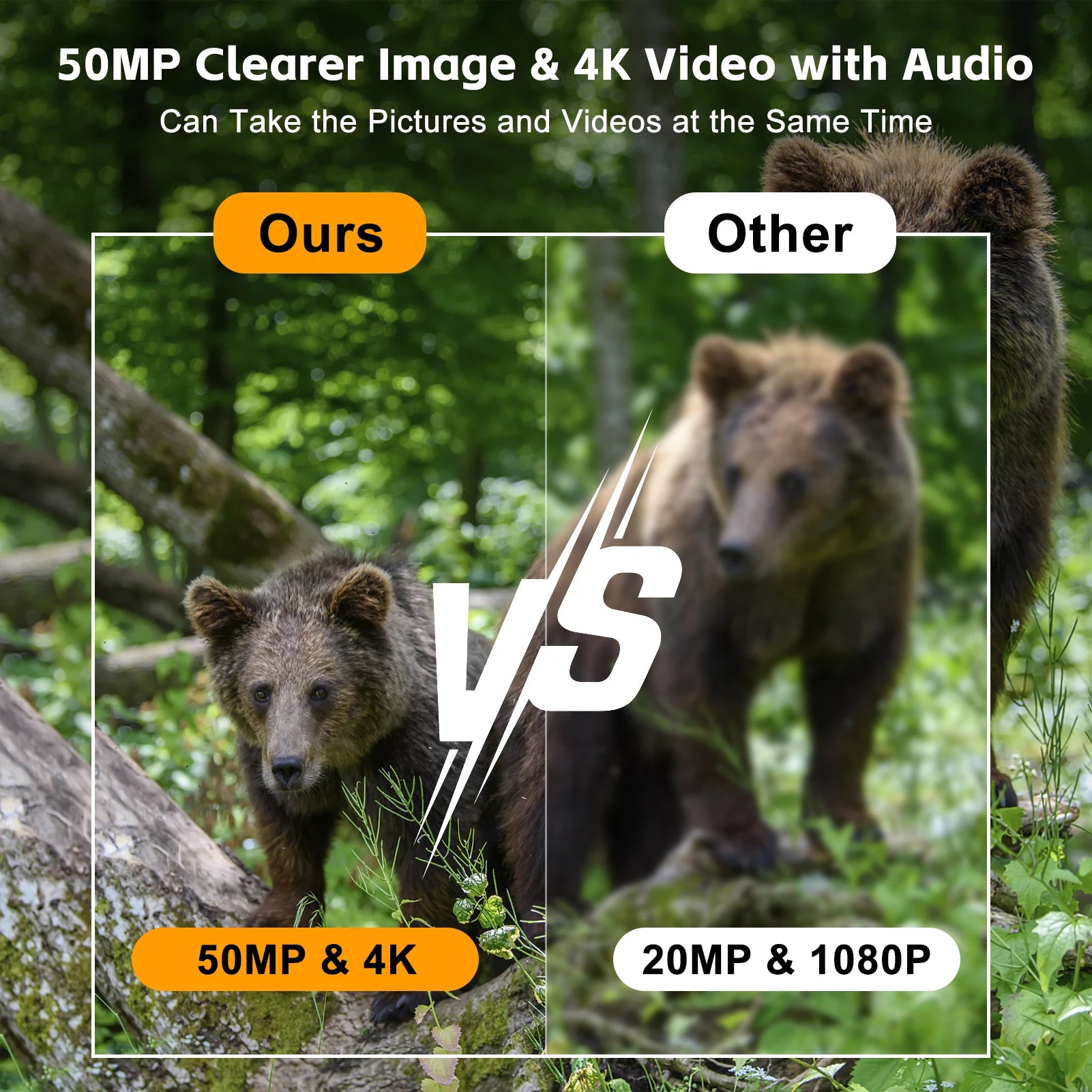 Solar Powered Night Vision Trail Camera 50MP 4K Hunting Cameras 0.3s Trigger Time for Wildlife Monitoring Hunting
