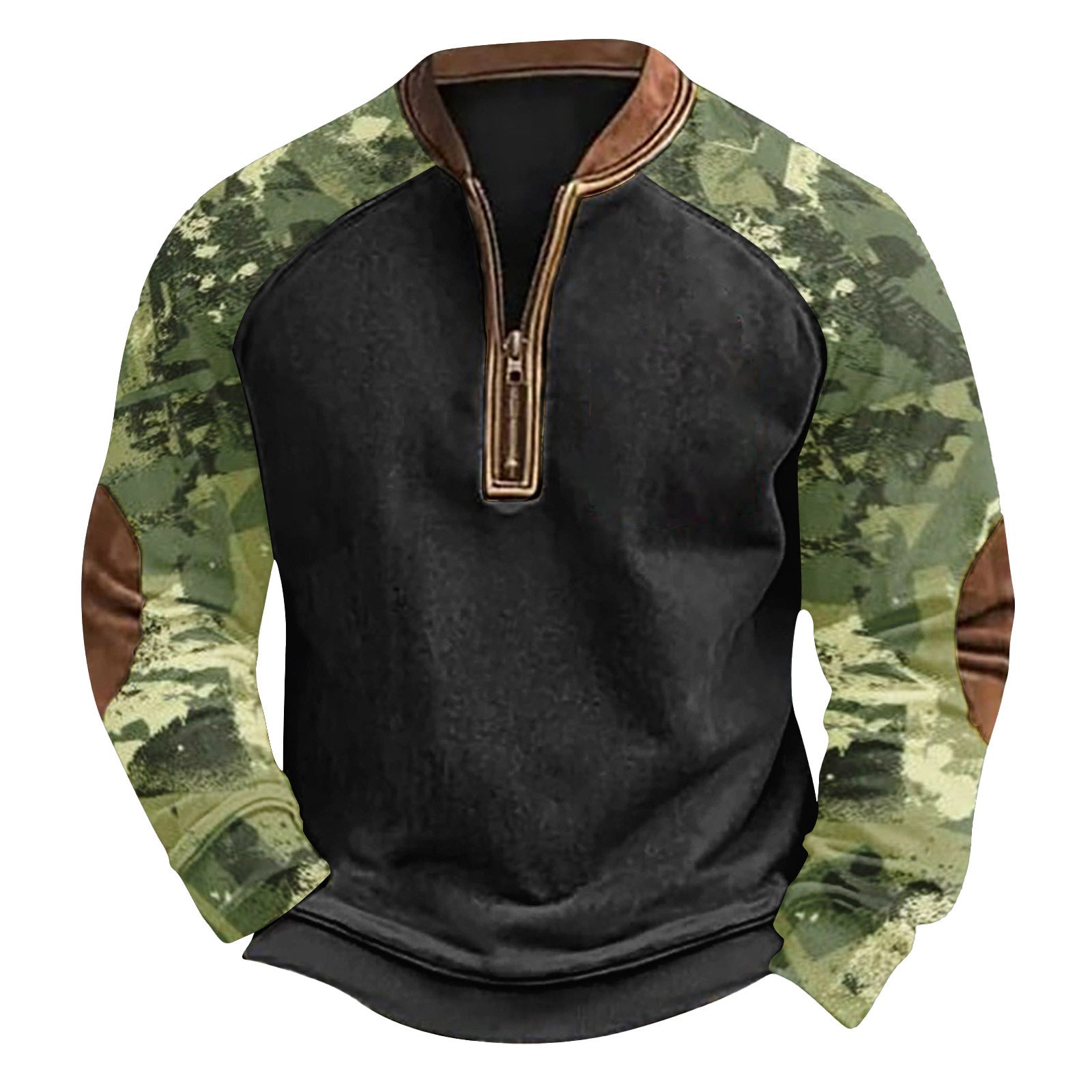 Printed Half Zipper Camouflage Men's Sweater