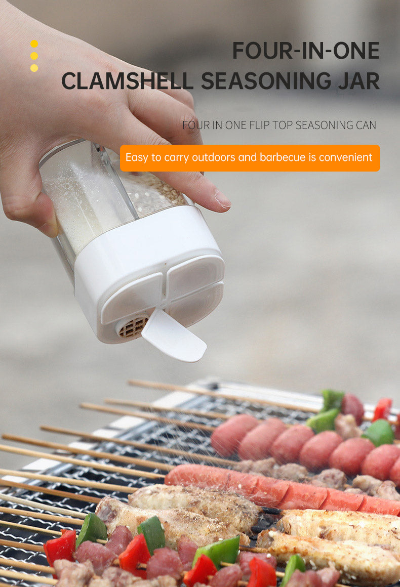 4 In 1 Camping Seasoning Jar With Lids Transparent Spice Dispenser 4 Compartment For Outdoor Cooking BBQ Salt And Pepper Shaker