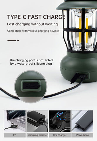 Camping Light Outdoor  Ambience Lighting Camping Light Vintage Horse Light Gift USB Charging Tent Camp Lamp