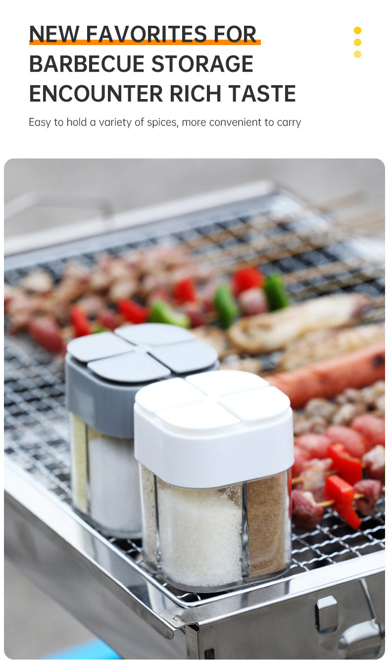 4 In 1 Camping Seasoning Jar With Lids Transparent Spice Dispenser 4 Compartment For Outdoor Cooking BBQ Salt And Pepper Shaker