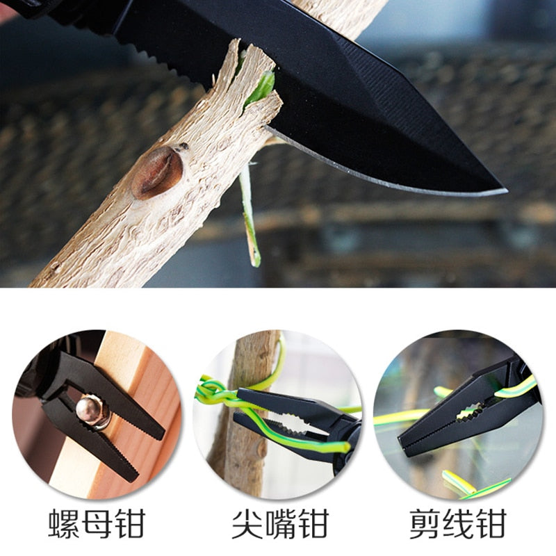 QUK Pliers Multi-tool Folding EDC Camping Outdoor Survival Hunting Screwdriver Kit Bits Knife Bottle Opener Hand Tools Belt-pouch