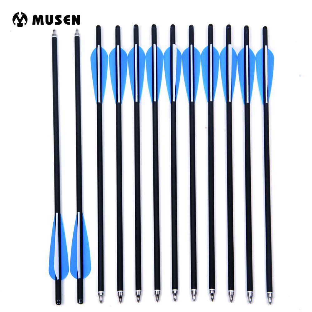 Musen 12Pcs 17 Archery Hunting Crossbow Bolt Carbon Arrow With 4 Vanes Broadheads for Archery