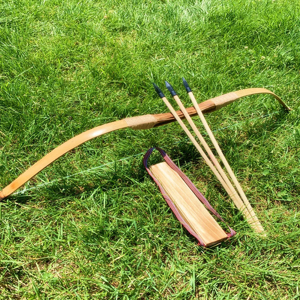 Bamboo Wooden Bow Children Bows And Arrows With 3 Safety Arrow Quiver Arm Guard Set For Outdoors Archery Hunting Toys Kid's Gift