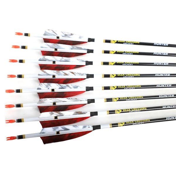 6/12pcs ID 6.2 Carbon Arrow Spine 300 340 400 500 600 700 800 Turkey Feather Archery Bow Hunting Shooting