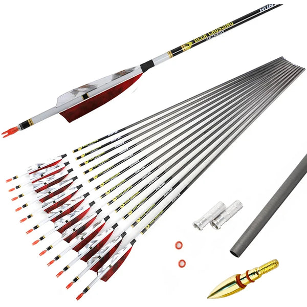 6/12pcs ID 6.2 Carbon Arrow Spine 300 340 400 500 600 700 800 Turkey Feather Archery Bow Hunting Shooting