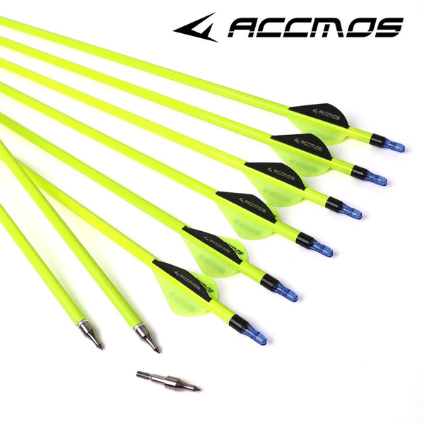 6/12pcs 28/30inches Archery Spine 500 Mixed Carbon Arrow Yellow for Recurve/Compound Bows Archery Hunting