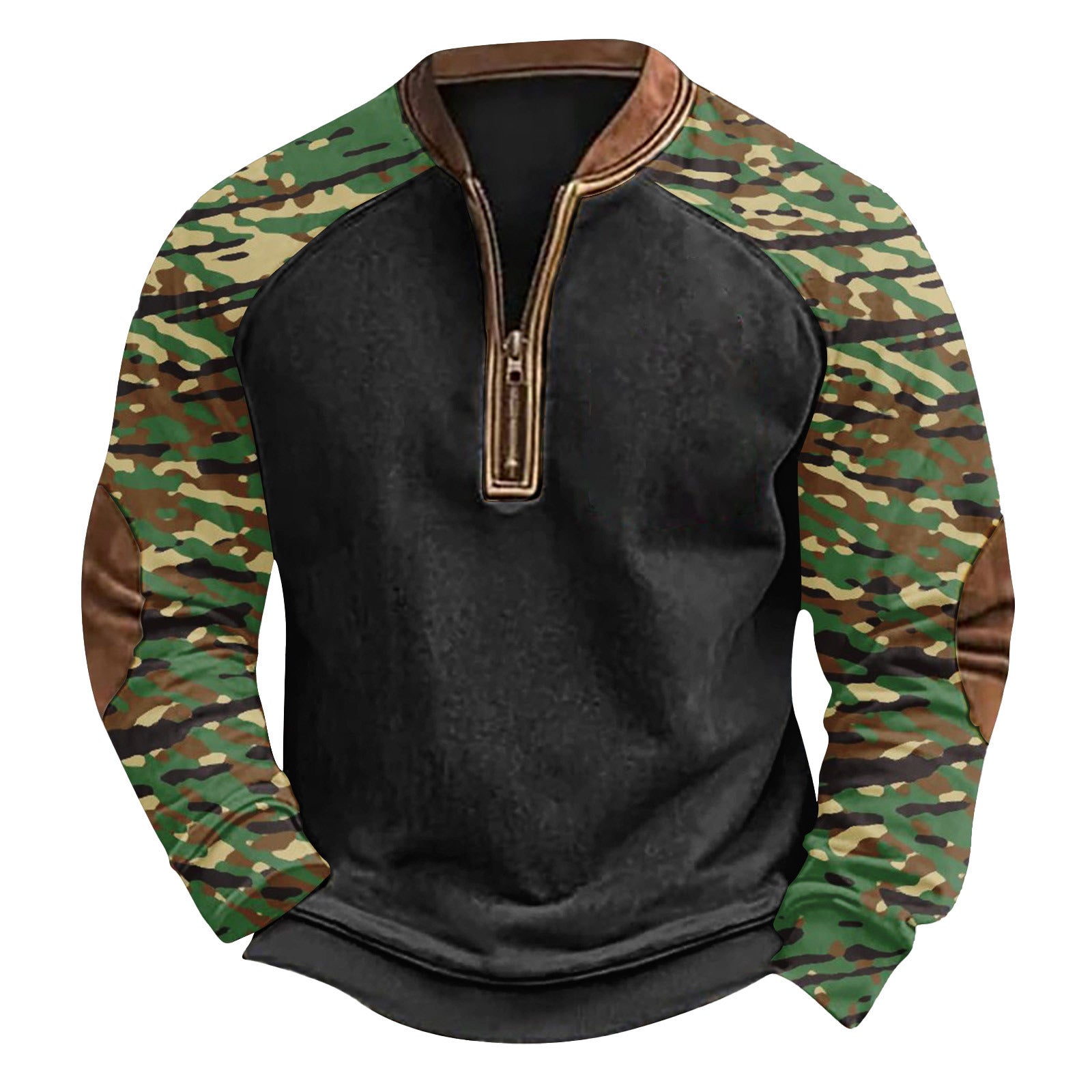 Printed Half Zipper Camouflage Men's Sweater