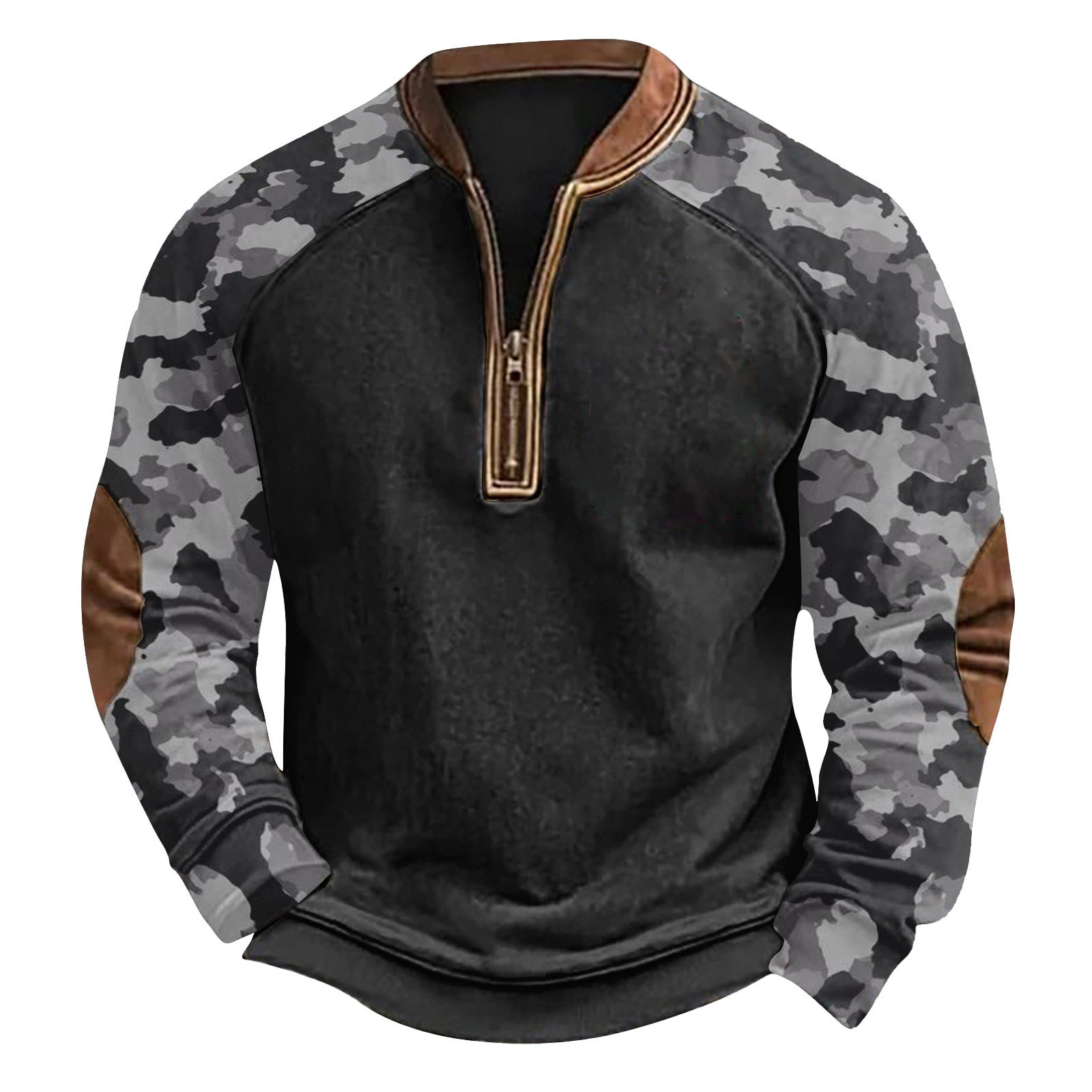 Printed Half Zipper Camouflage Men's Sweater