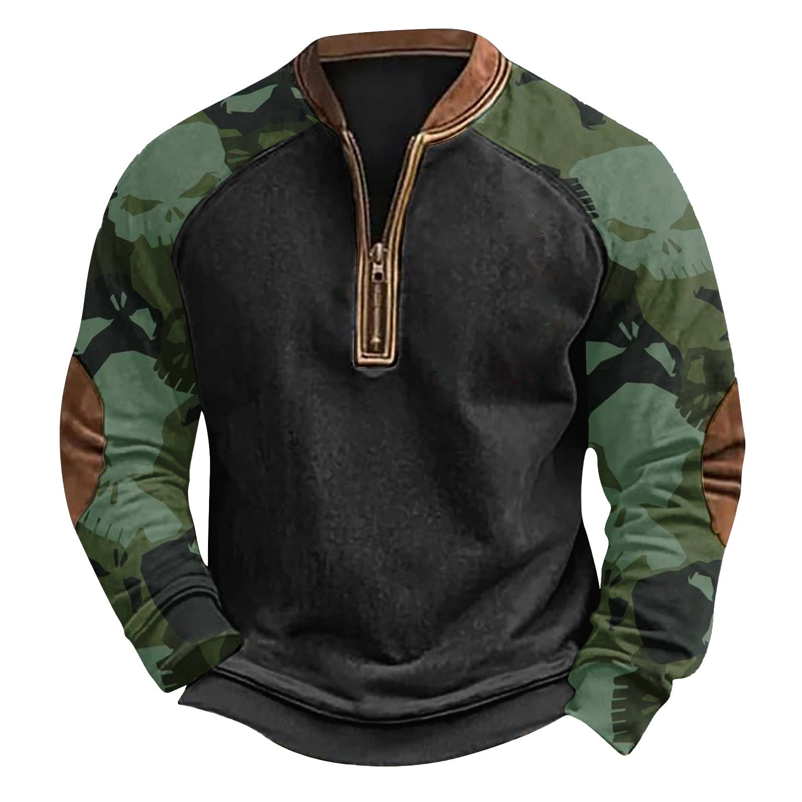 Printed Half Zipper Camouflage Men's Sweater