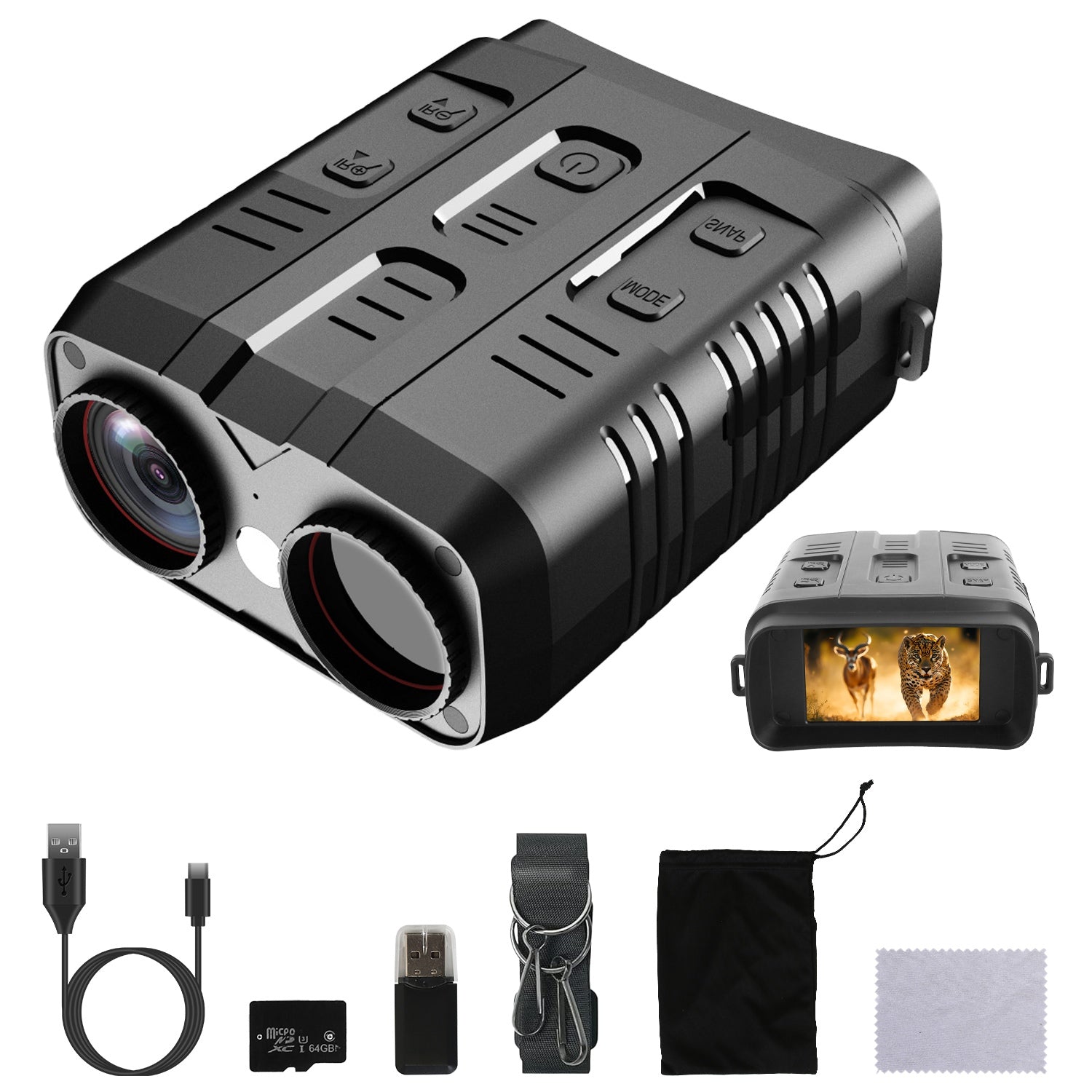 1Pc Night Vision Goggles 4K Full-Color Binoculars 10X Zoom With 2624ft Viewing Range 3in Screen 64G MMC Card WIFI APP Control Save Photo And Video For Camping Hunting & Security