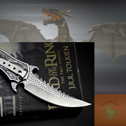 Survival Knife With Embossed Dragon Unique Blade And Belt Clip